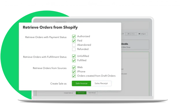 Orders from your store become invoices or receipts on QuickBooks