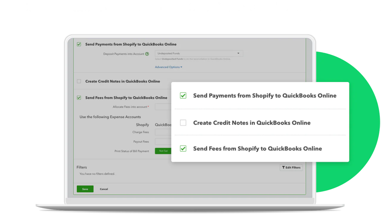 Envie pagamentos e taxas do Shopify para o QuickBooks Online