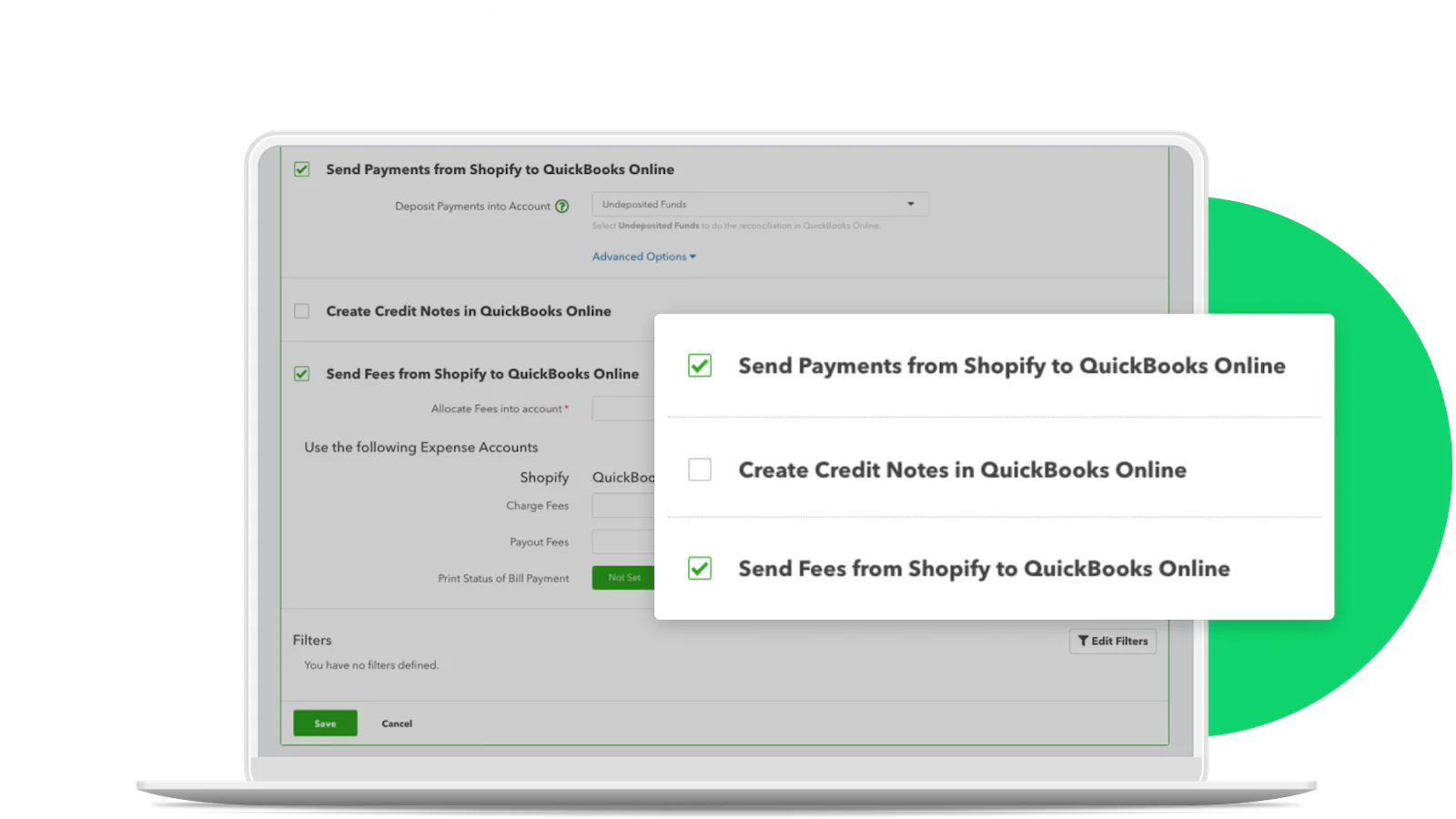 Stuur betalingen en kosten van Shopify naar QuickBooks Online