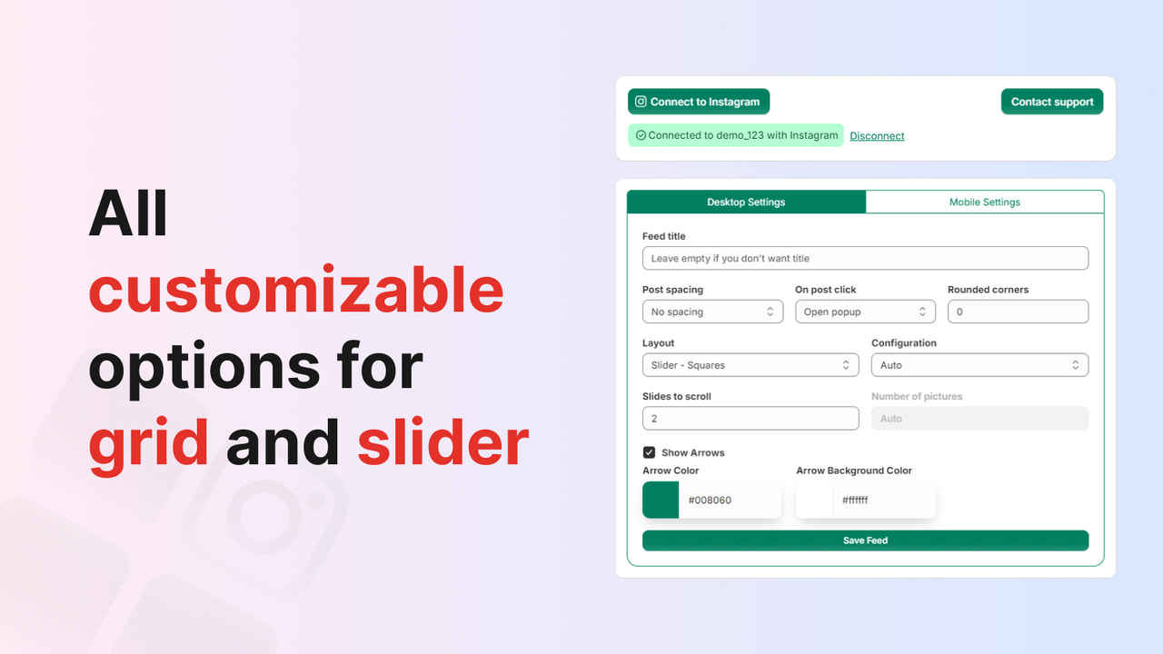 All customizable options for grid and slider