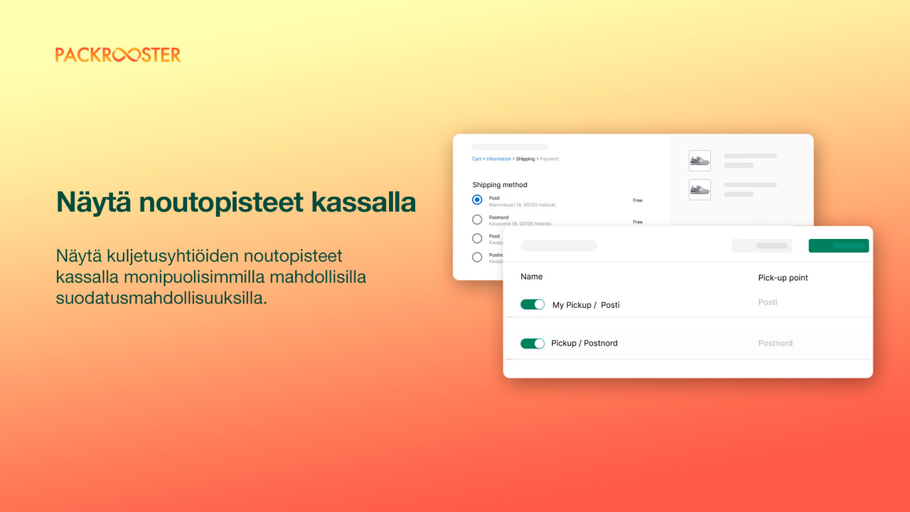 Näytä noutopisteet kassalla edistyineillä asetuksilla