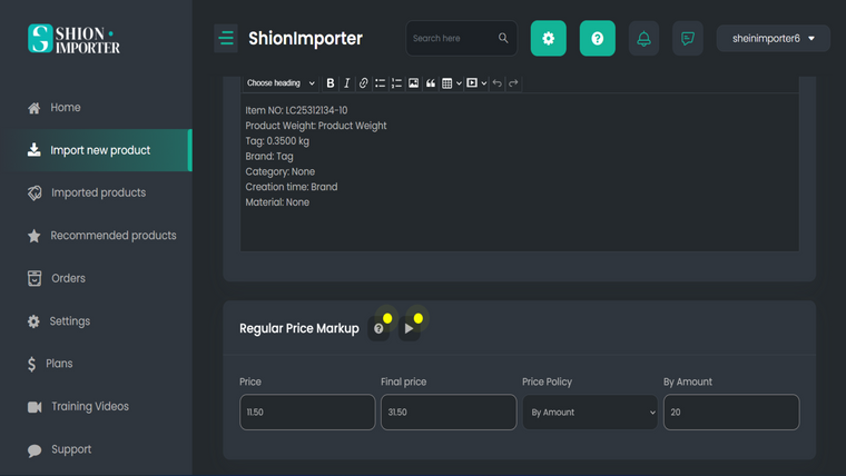 ShionImporter Shein Dropship Screenshot