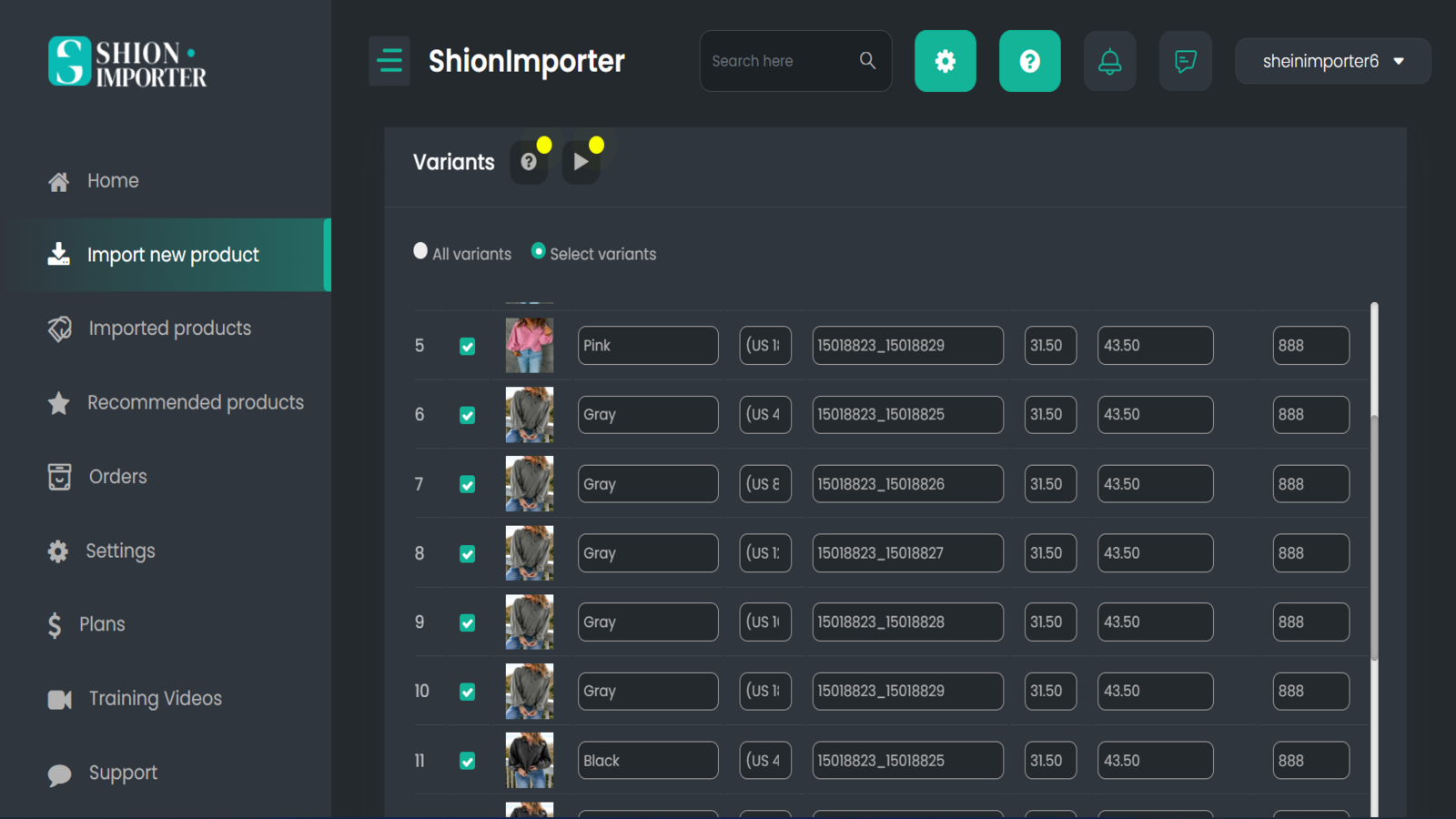 ShionImporter Shein Dropship Screenshot