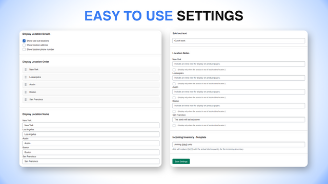 Configuração fácil de usar para informações de estoque