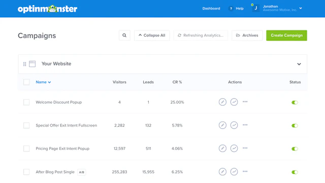 Exit-Popup & E-Mail-Popup-Dashboard