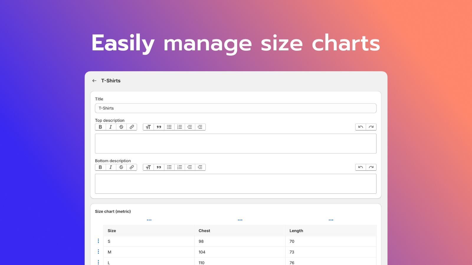 Platmart Size Charts & Guides Screenshot