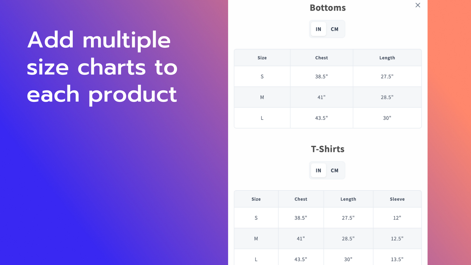 Platmart Size Charts & Guides Screenshot