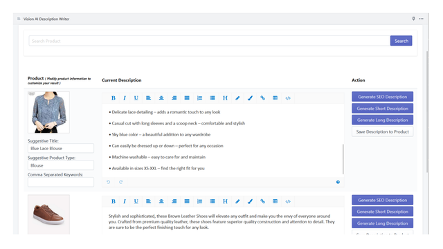 Beskrivningsgenerator UI-sida