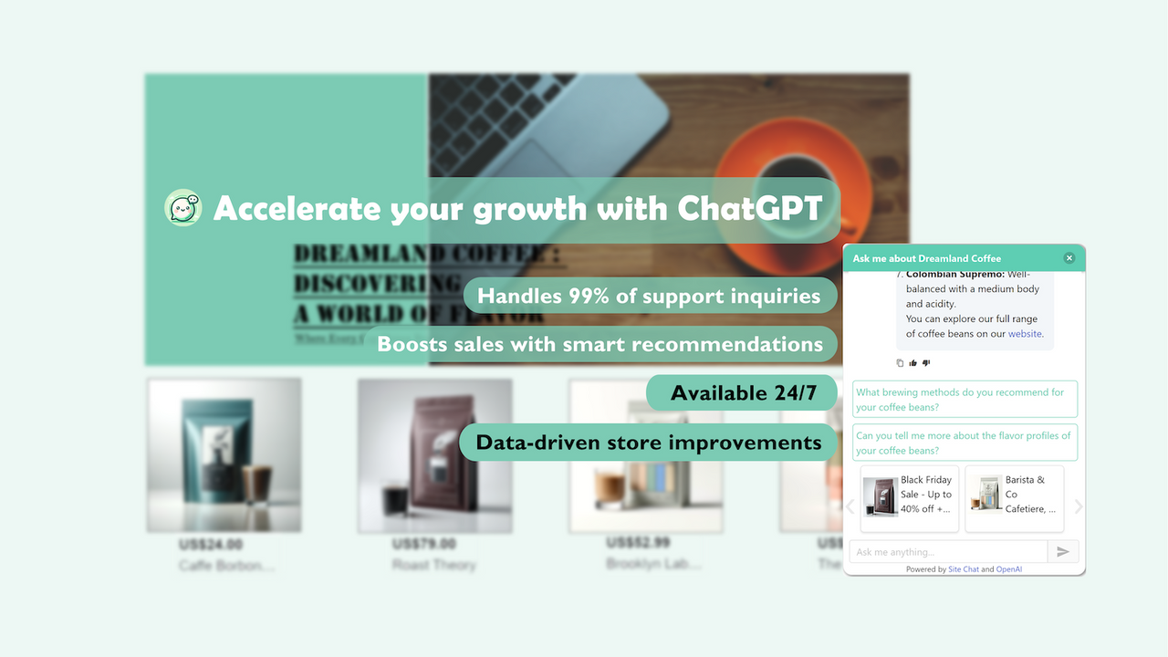 Site Chat: A ChatGPT sales rep Screenshot