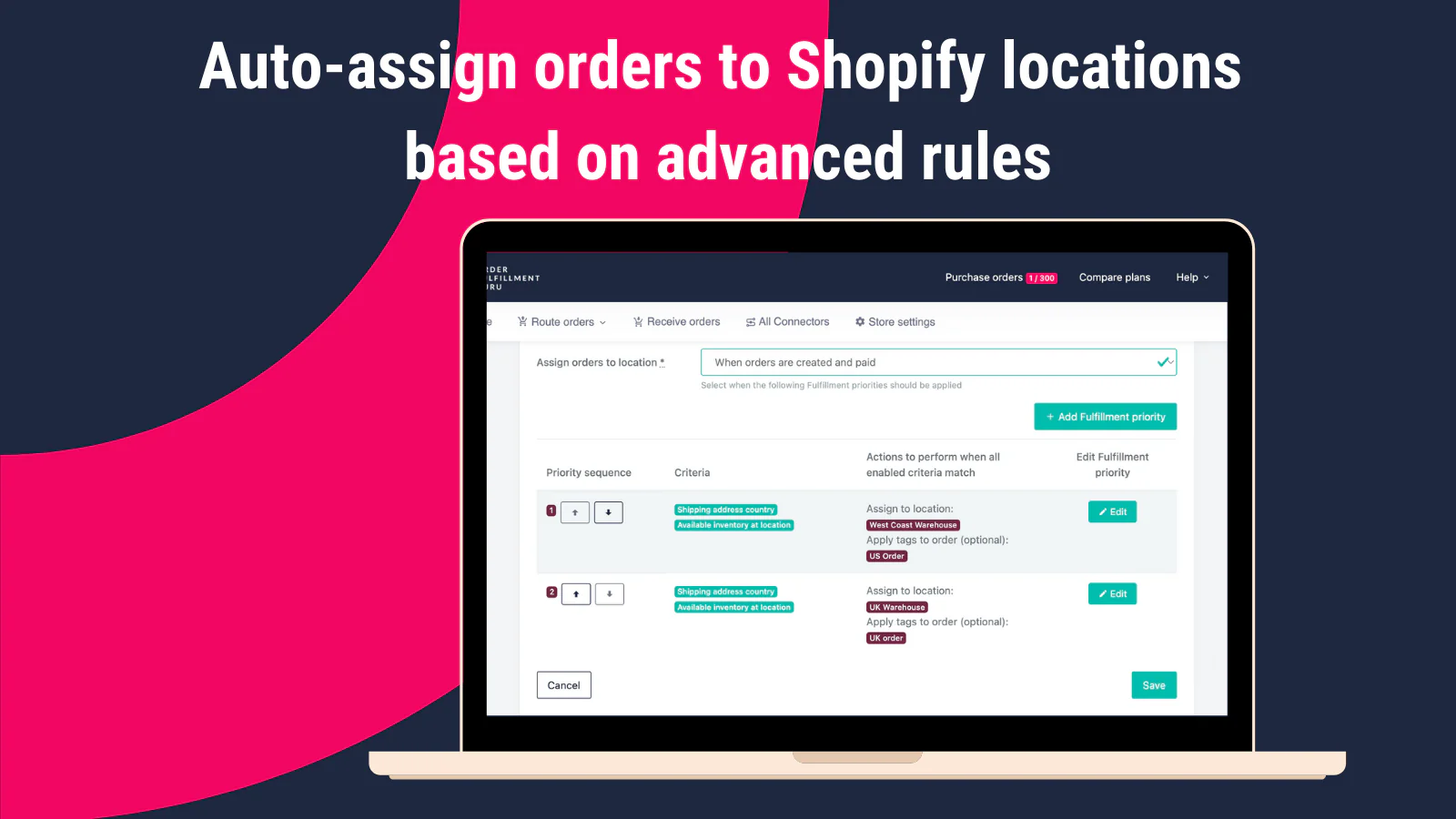 Auto rute ordrer til Shopify lokationer baseret på avancerede regler