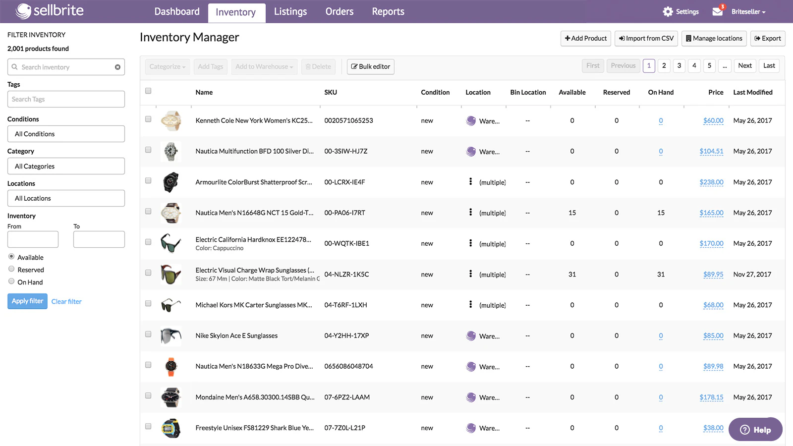 Gestionnaire d'inventaire Sellbrite