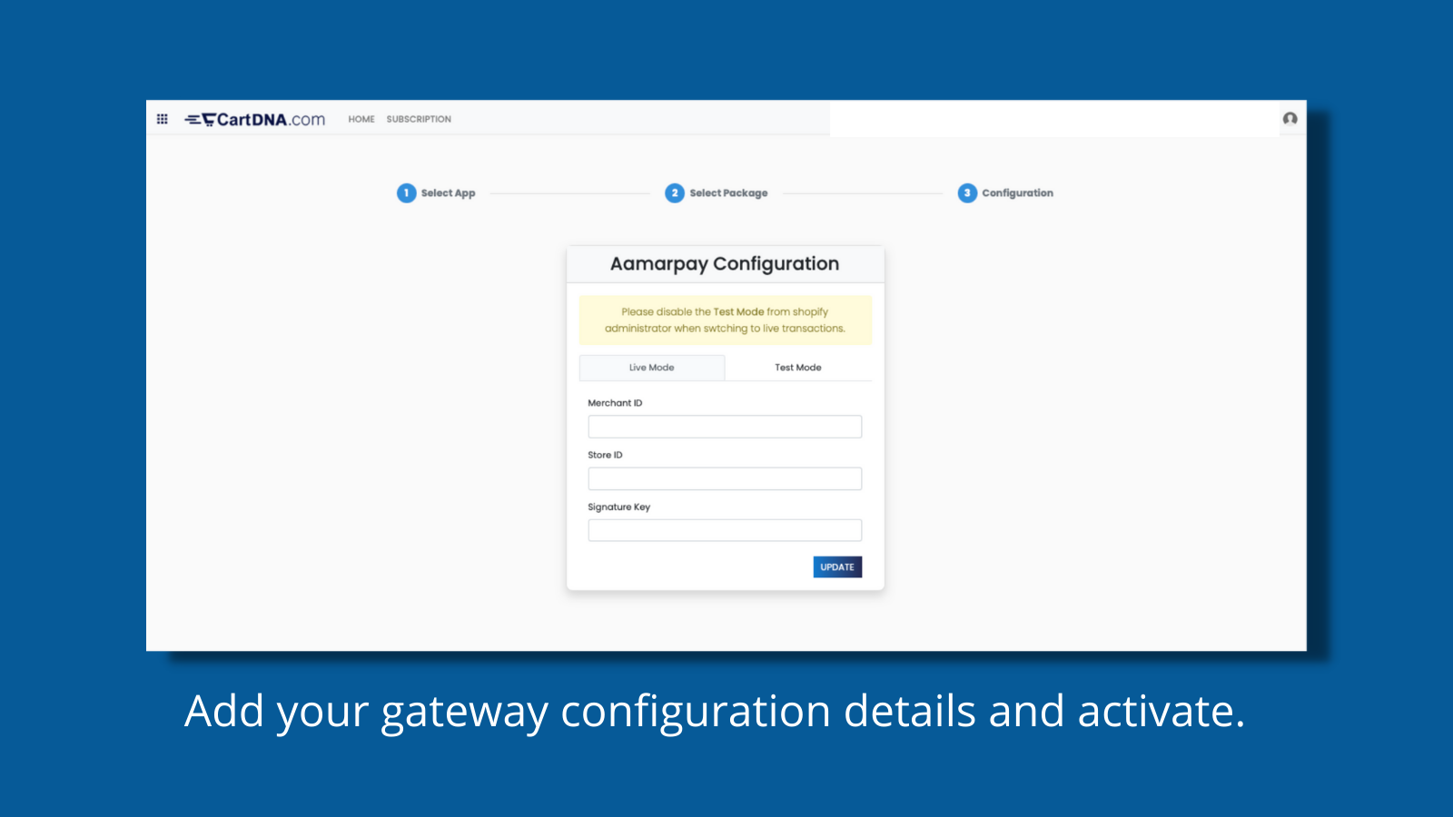 Adicione os detalhes de configuração do seu gateway e ative.