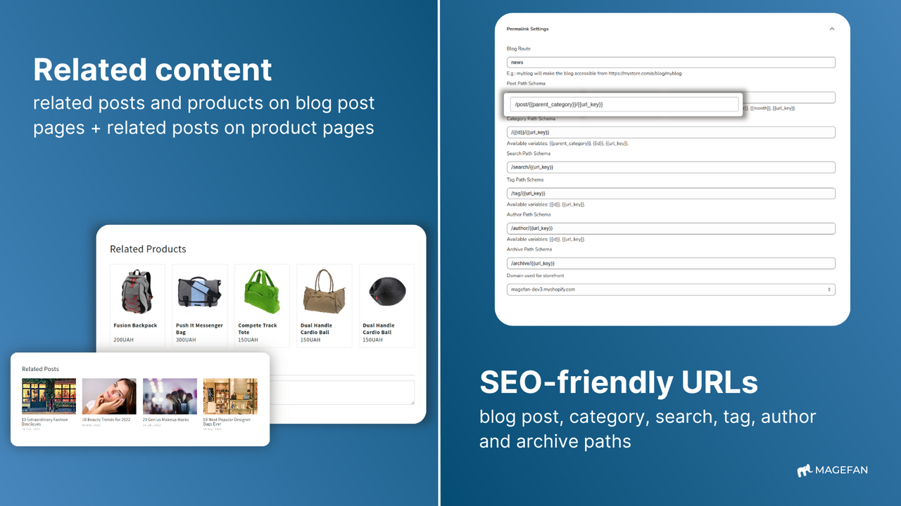 SEO-friendly blog URLs and related content