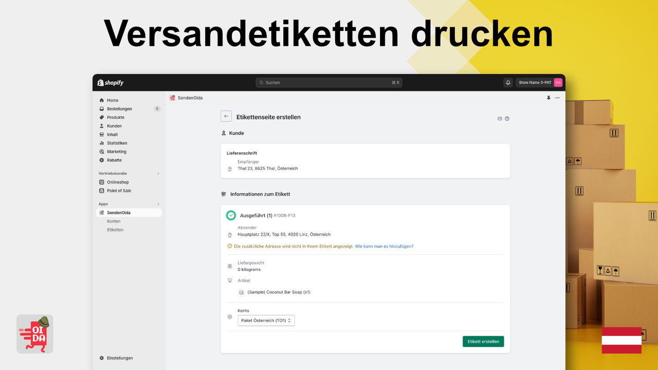 Versandetiketten Drucken oder Downloaden