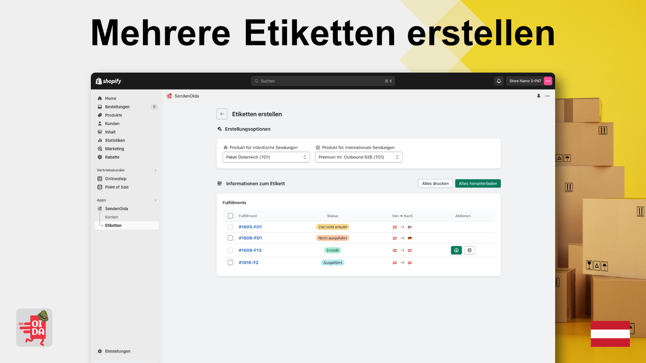 Mehrere Versandetiketten gleichzeitig erstellen