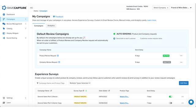 Manage Product & Company Reviews and Survey Campaigns