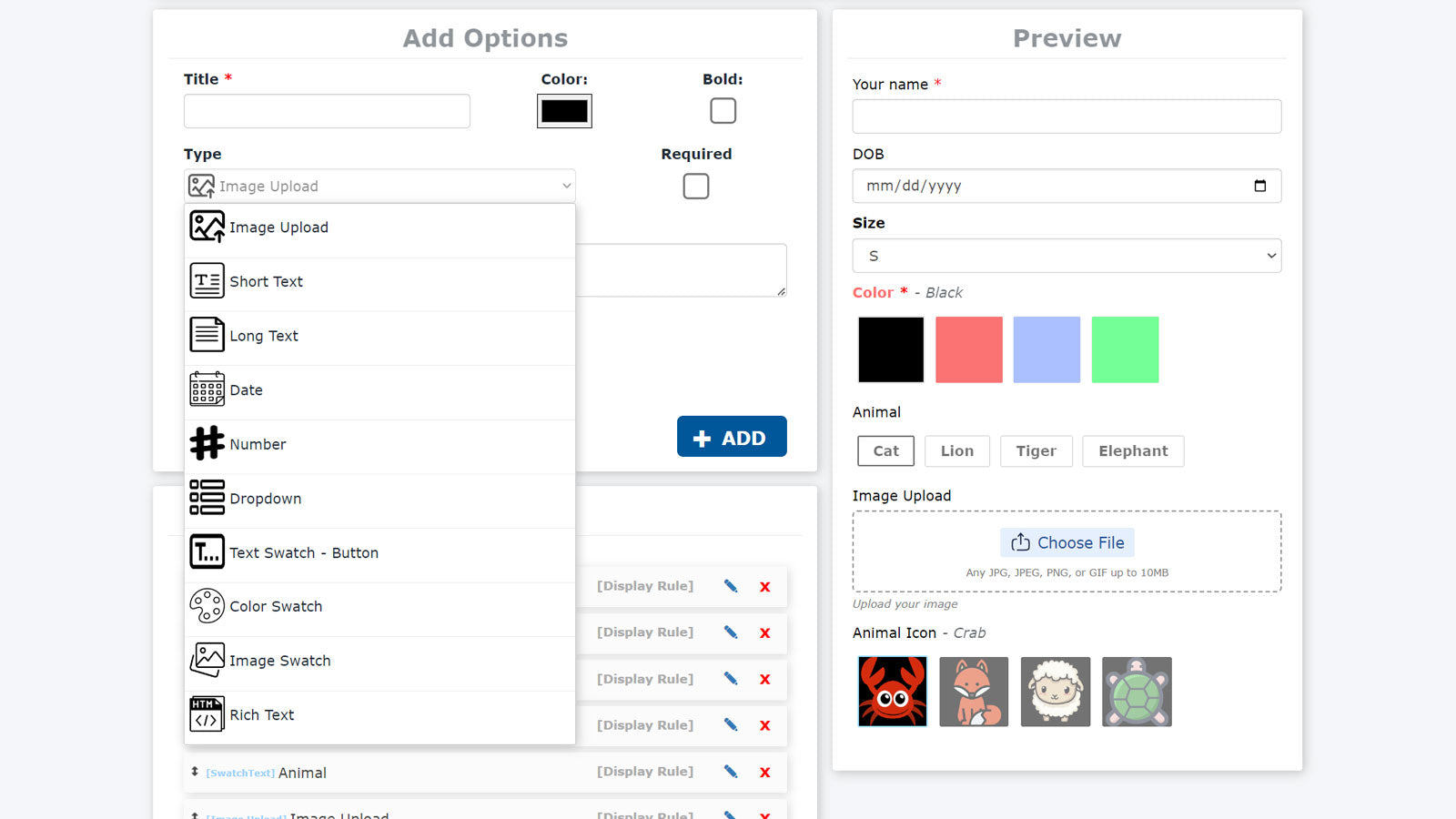 PX Variants & Product Options Screenshot