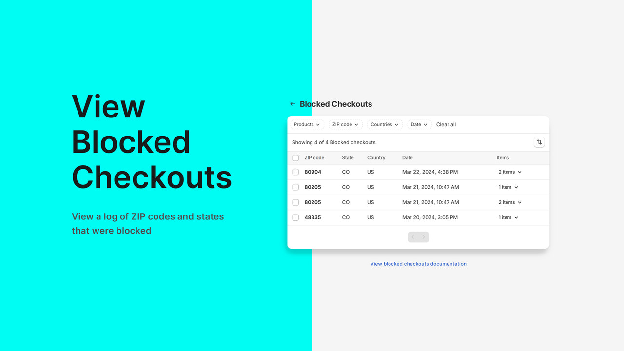 Bekijk een logboek van alle geblokkeerde checkouts.