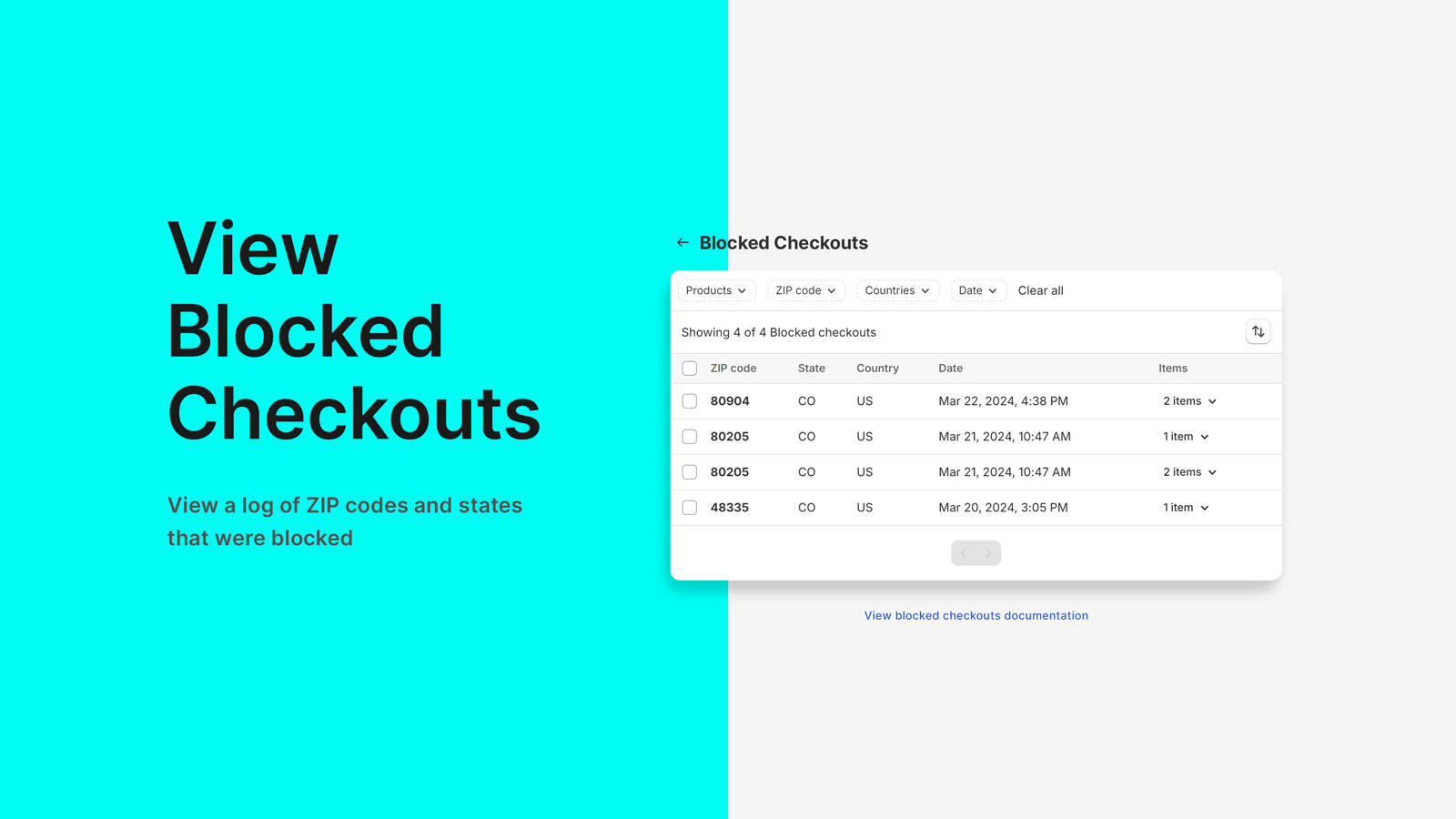 Sehen Sie ein Protokoll aller blockierten Checkouts.