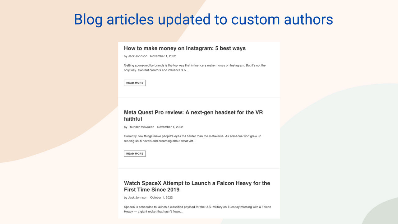 Blog articles updated to show custom authors