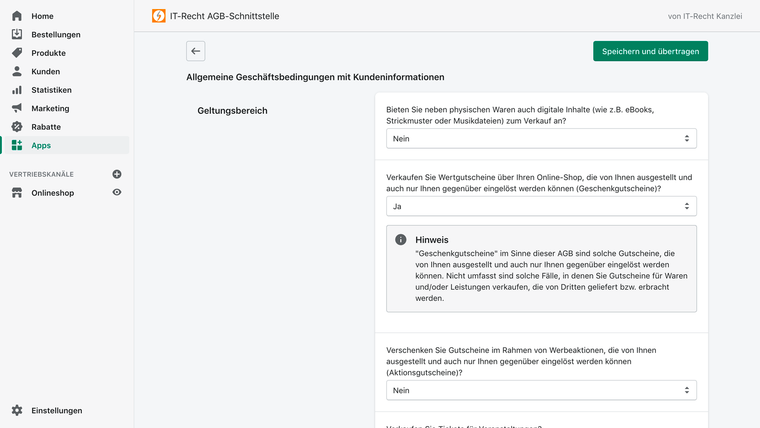 IT‑Recht AGB‑Schnittstelle Screenshot