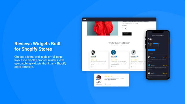 Widgets modernos de reseñas de Shopify