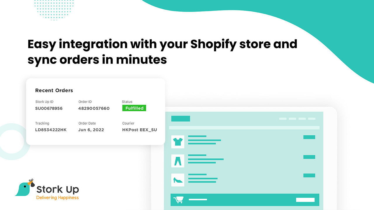 Eenvoudige integratie met uw Shopify winkel en synchronisatie in minuten.