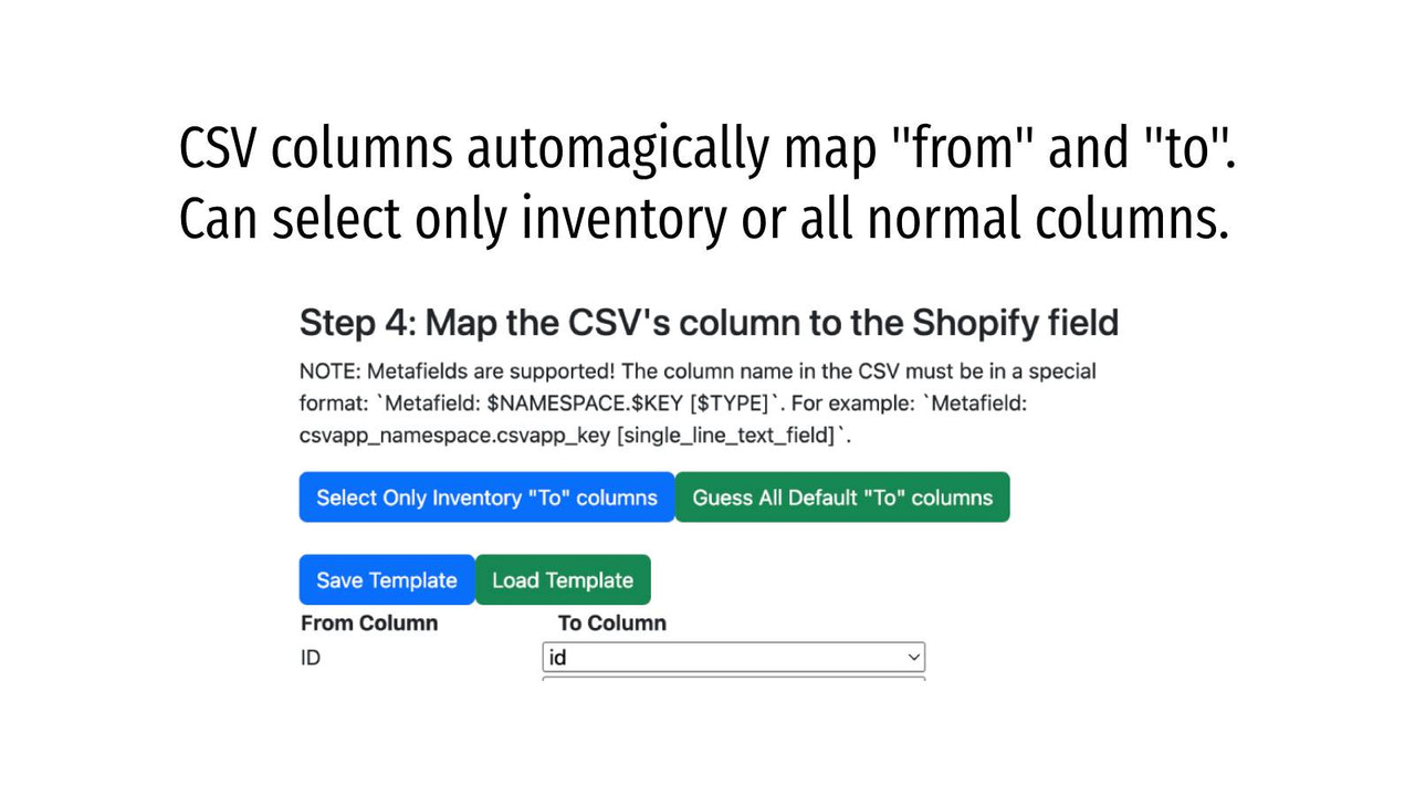 CSV kolonner er automatisk kortlagt "fra" og "til" kolonner.