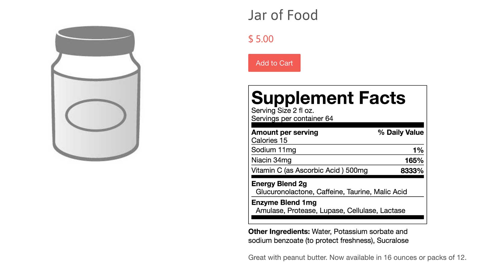 Product with supplement facts label