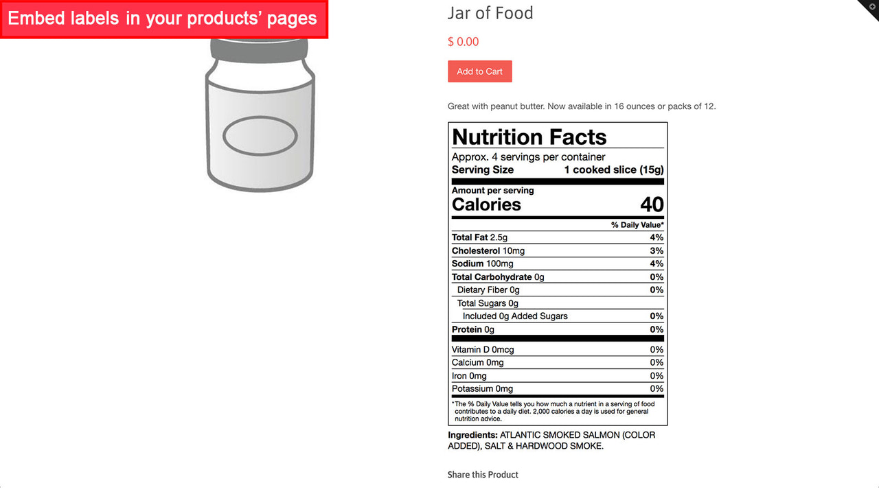 Product met FDA 2018 verticaal voedingsfeitenlabel