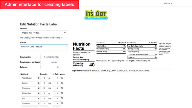 It's Got: Nutrition Facts Screenshot