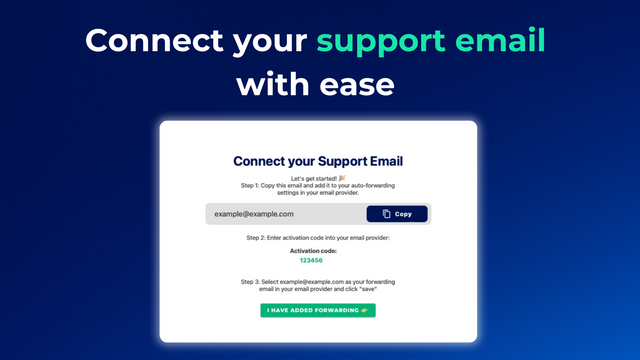 Instructions pour connecter l'e-mail de support affichées