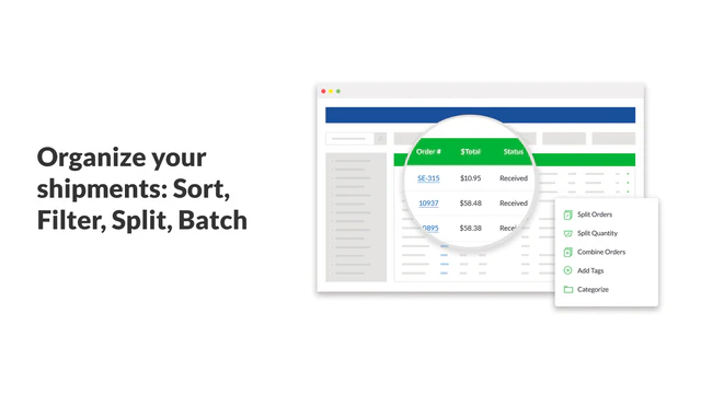 Organize your shipments: Sort, filter, split, and batch