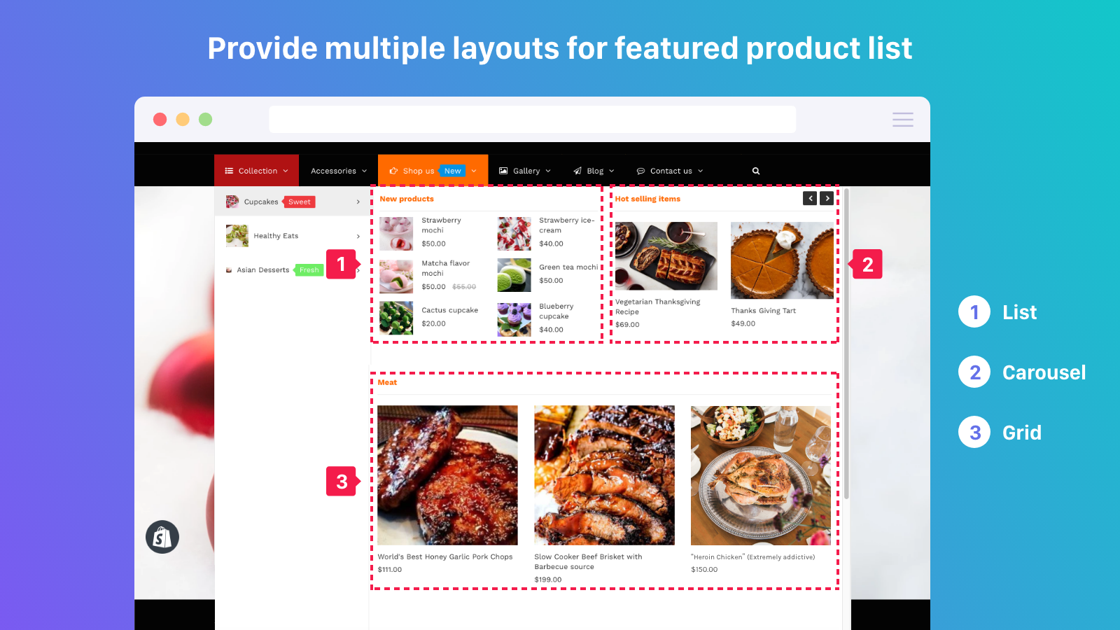 Layout multipli per i prodotti in Mega Menu