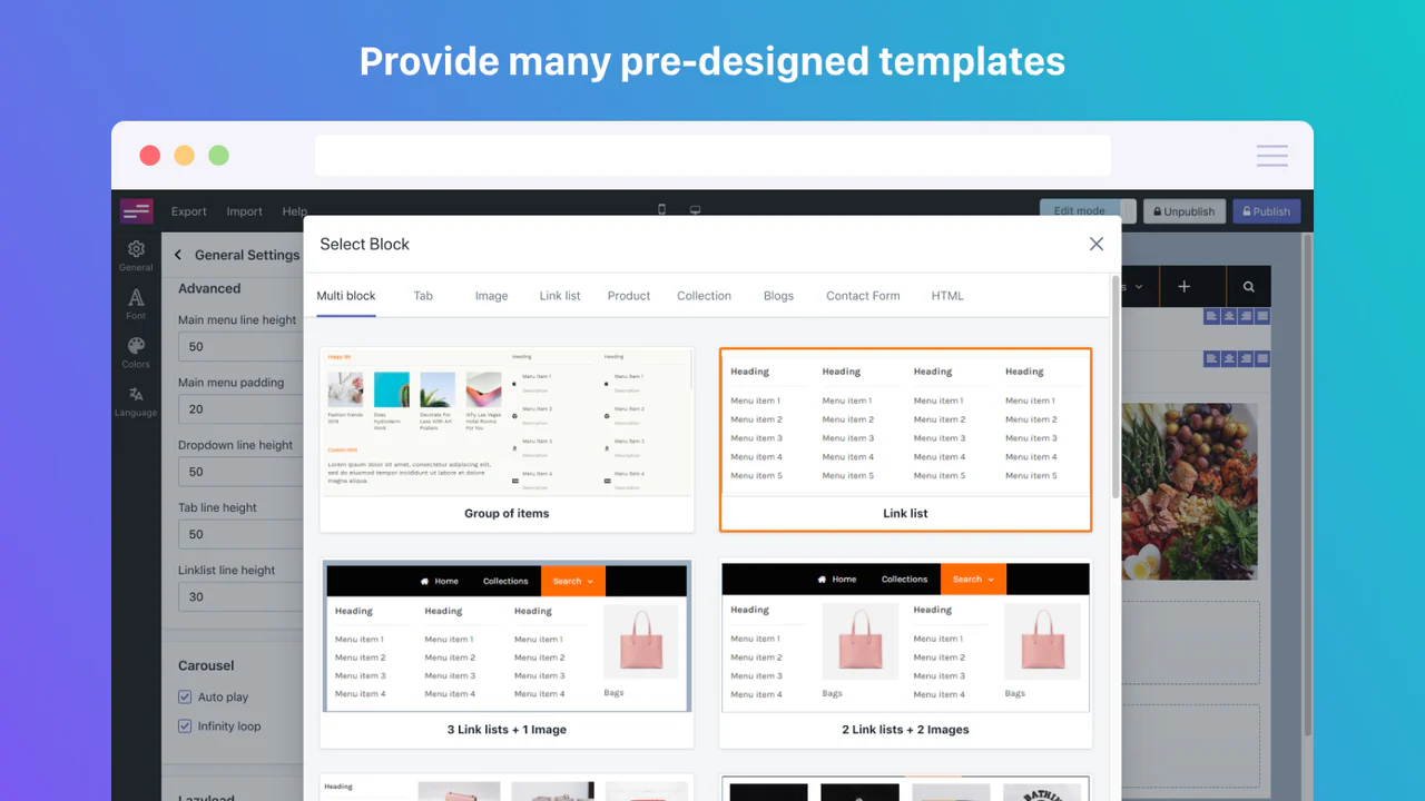 Pre-design templates