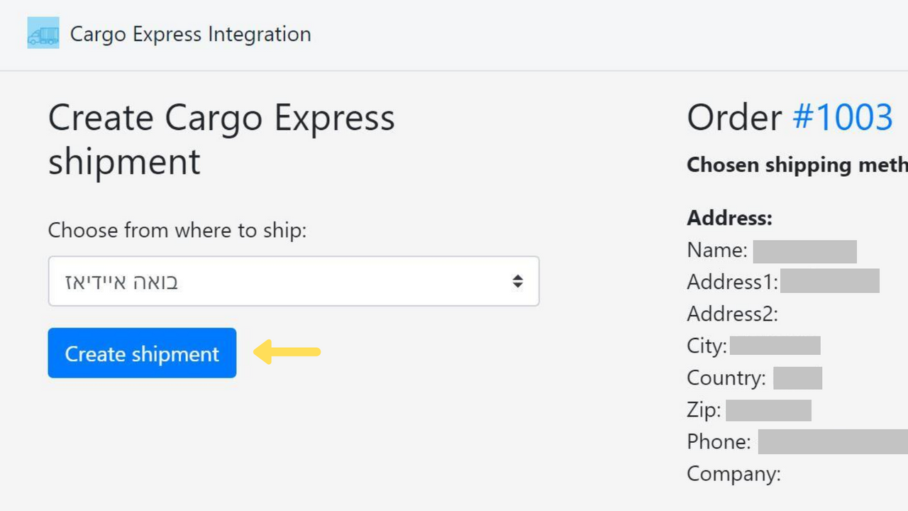 Senden Sie eine neue Sendung an die Cargo Express Systeme