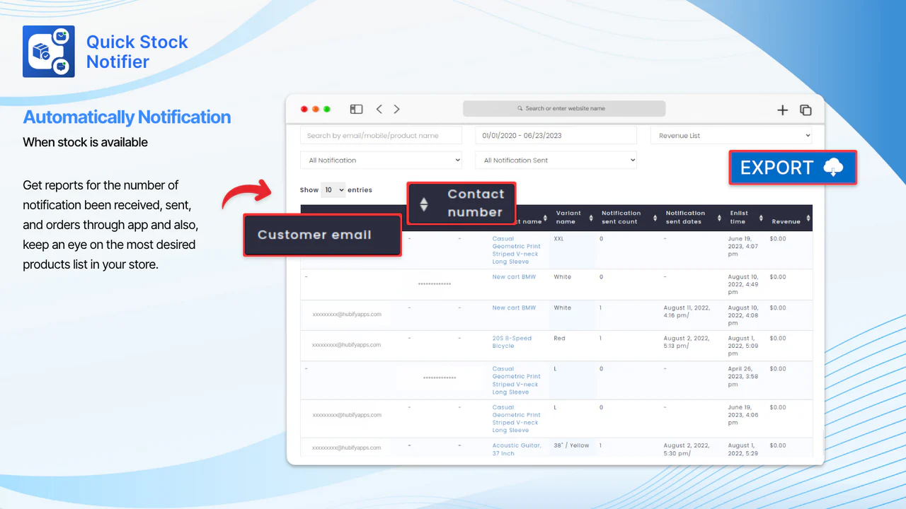 Obtenga el correo electrónico y número de contacto del cliente para enviar notificación