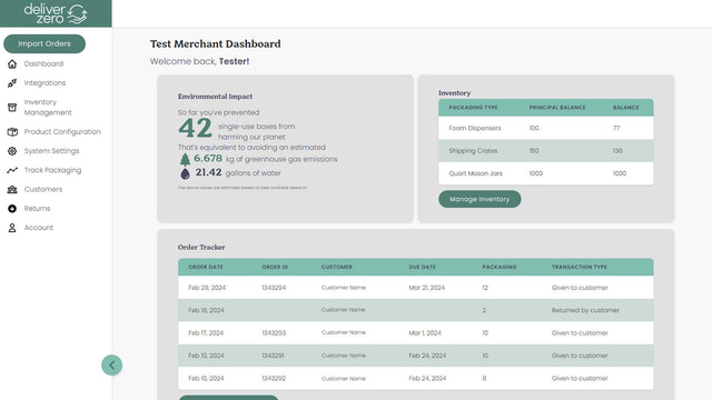 DeliverZero Hoofddashboard om statistieken in één oogopslag te bekijken