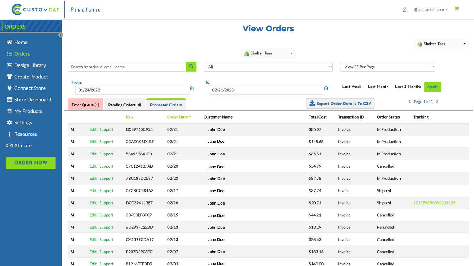 Manage Orders from the CustomCat Dashboard