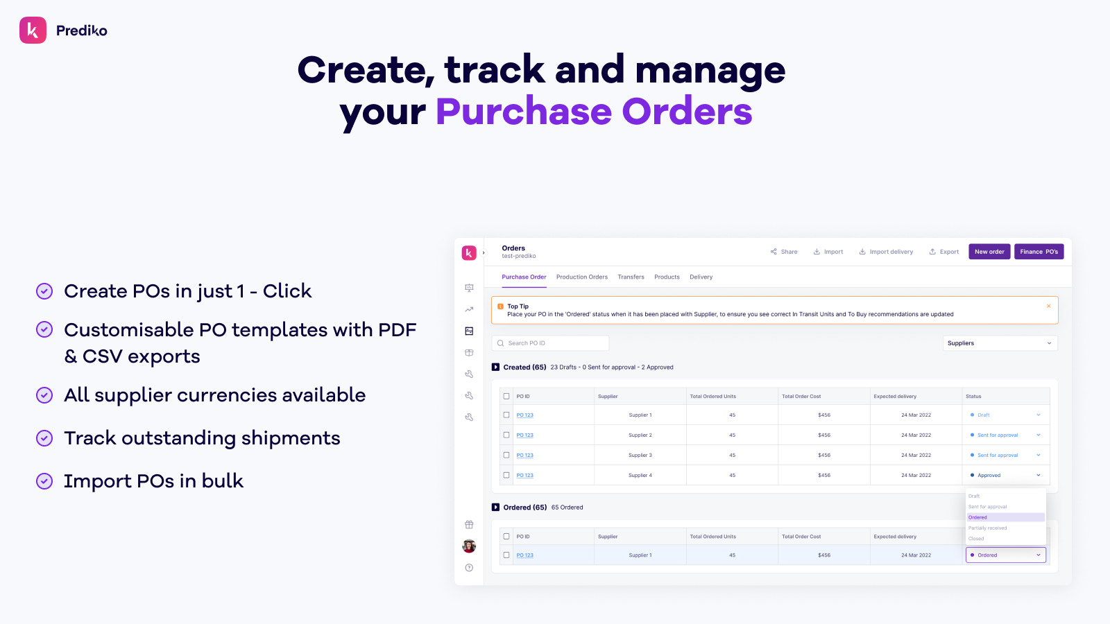 Purchase order management for D2C brands or businesses