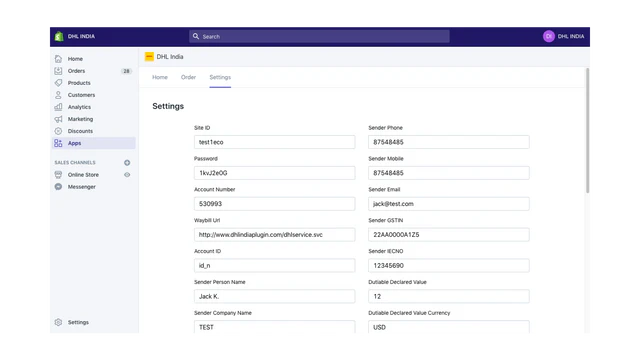 Configuraciones DHL