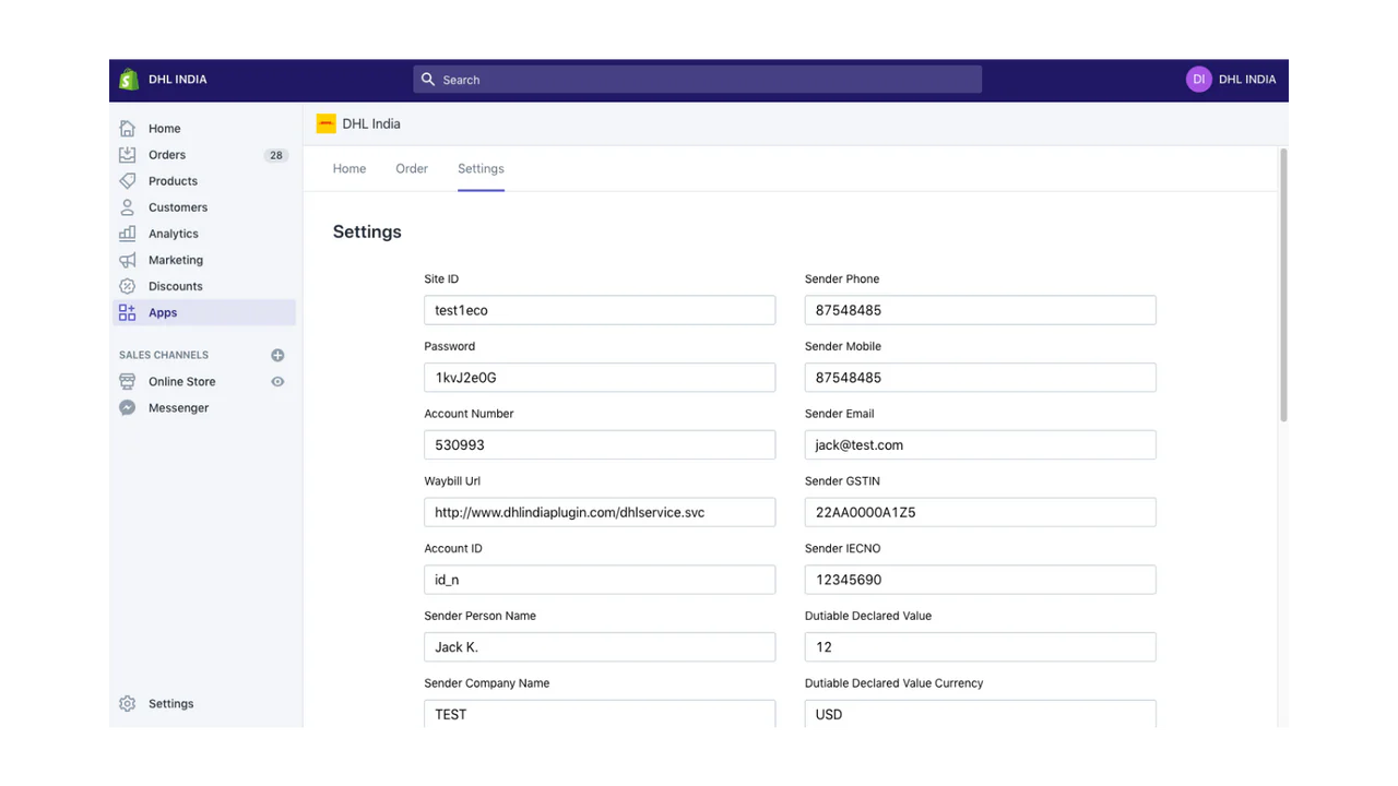 Configuraciones DHL