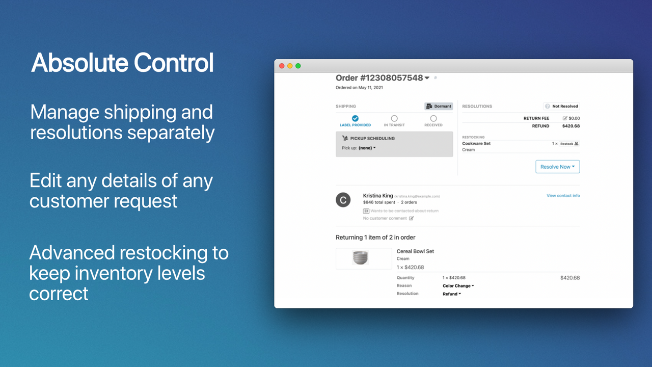 Absolute control with editing and restocking