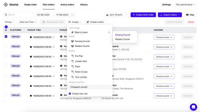 Sincroniza automáticamente los pedidos de Shopify. Asigna conductores propios o 3PL