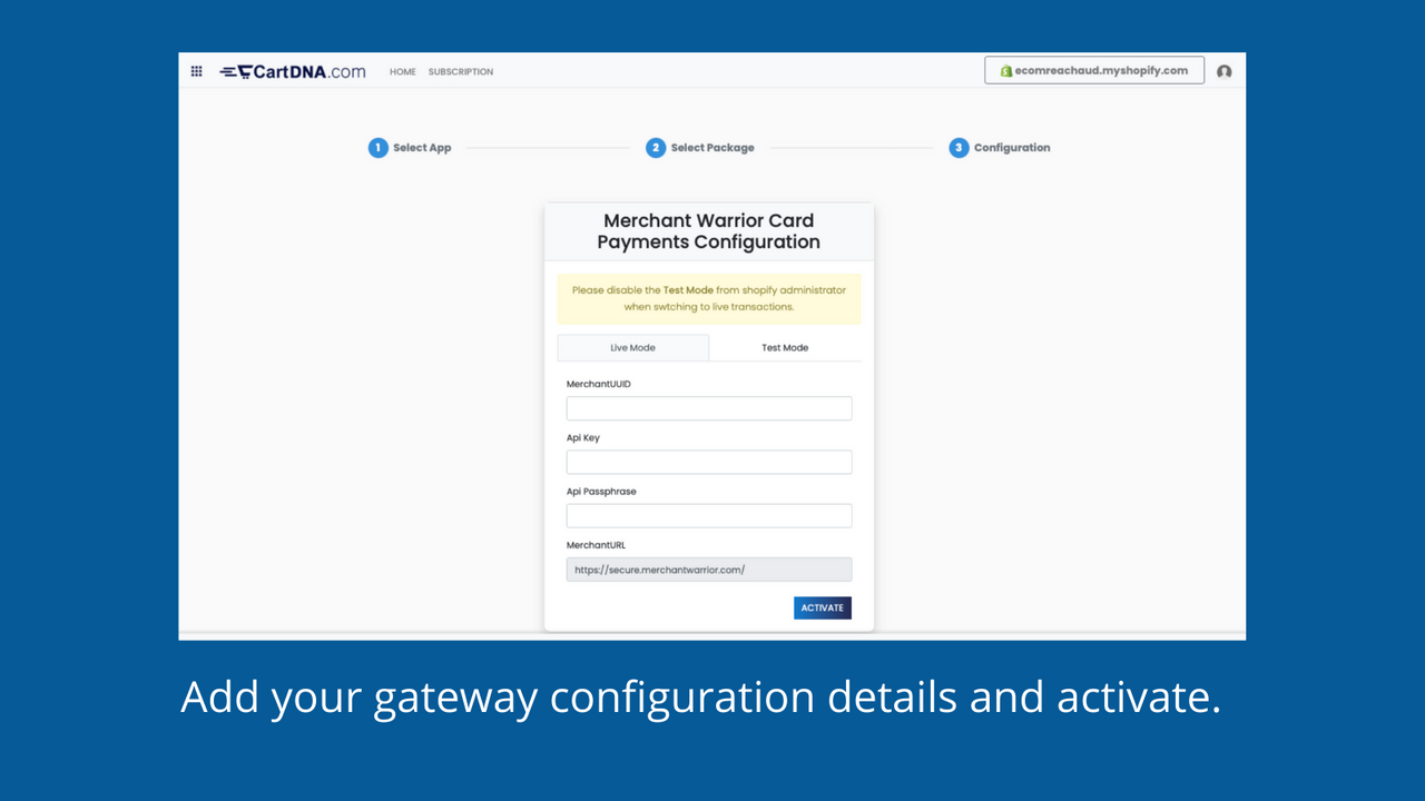 Adicione os detalhes de configuração do seu gateway e ative.