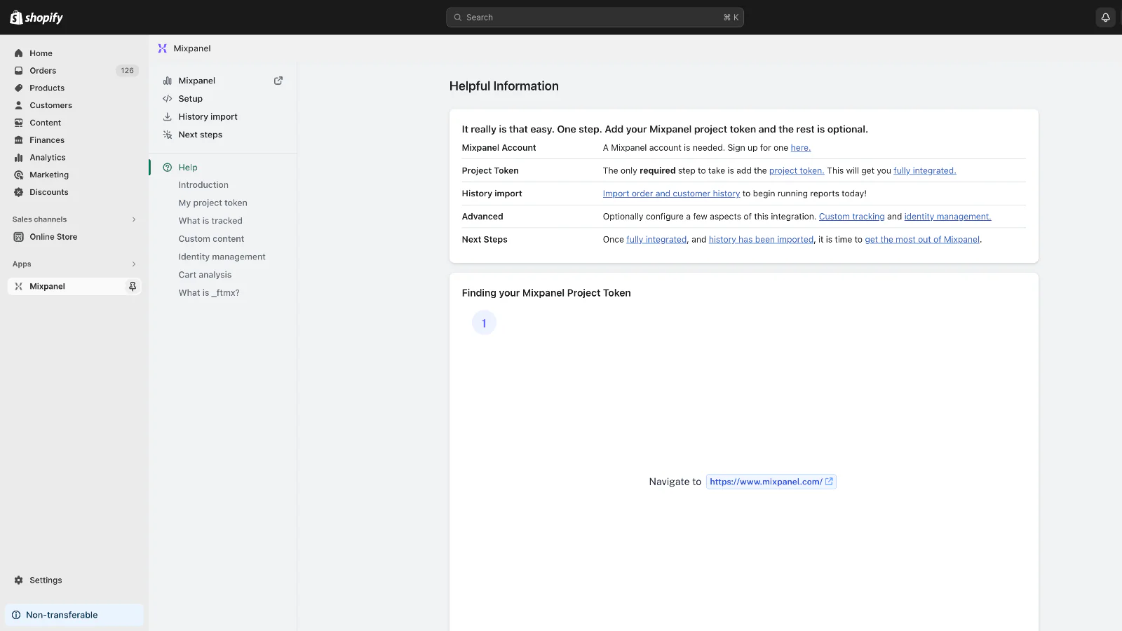 Mixpanel Integration Hilfebildschirm