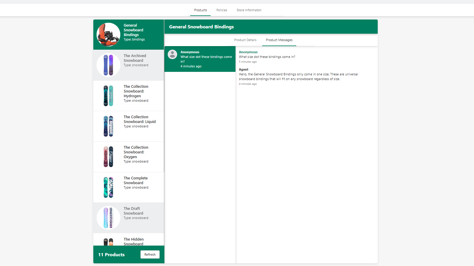Product Messages Tab