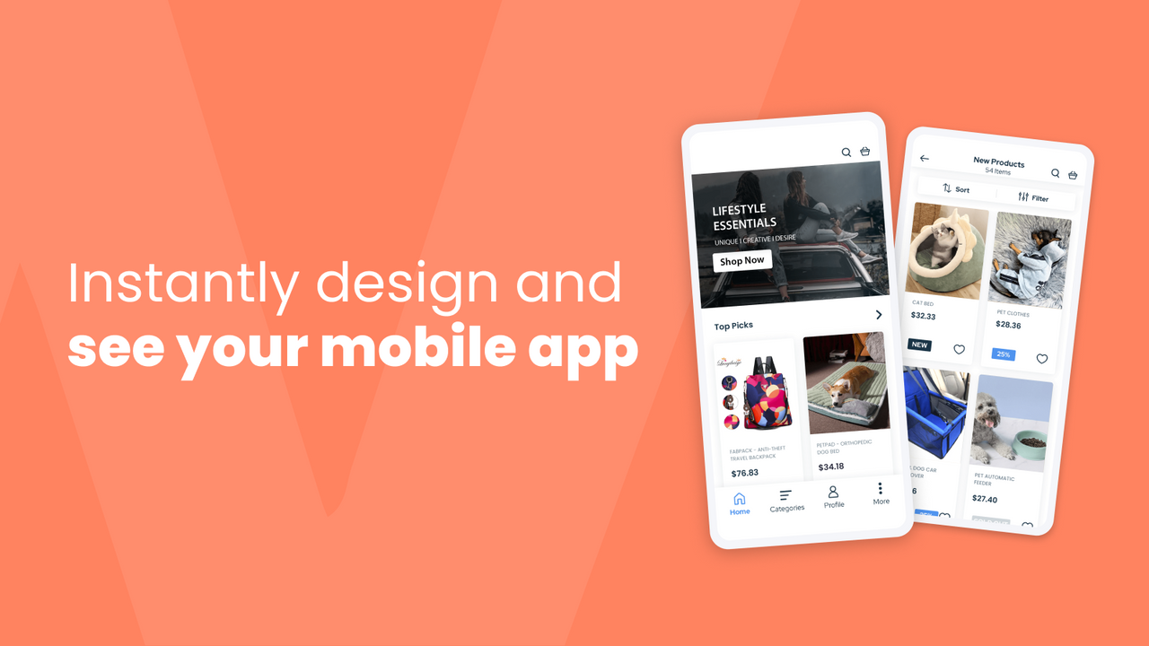 Diseña y ve tu aplicación móvil de inmediato