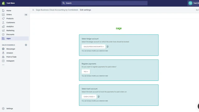 Configuraciones de Shopify Sage Business Cloud Accounting