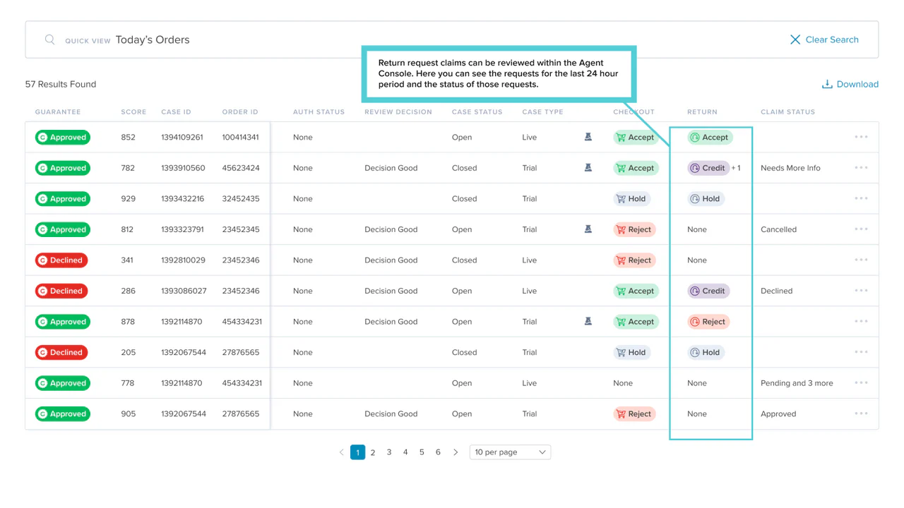 Review Return Requests within the Agent Console